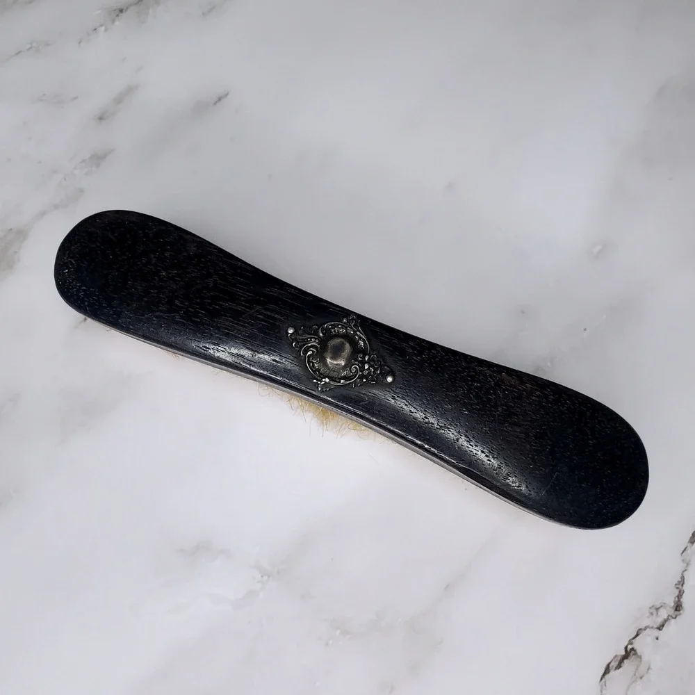 ANTIQUE Edwardian Victorian EBONY & Sterling Silver Inlay Clothes Brush